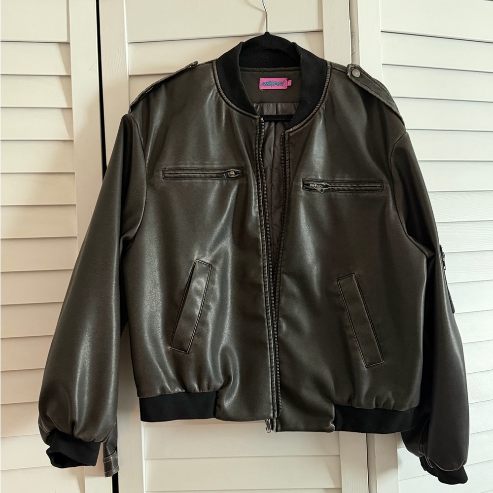 Edikted Faux Leather Bomber Jacket